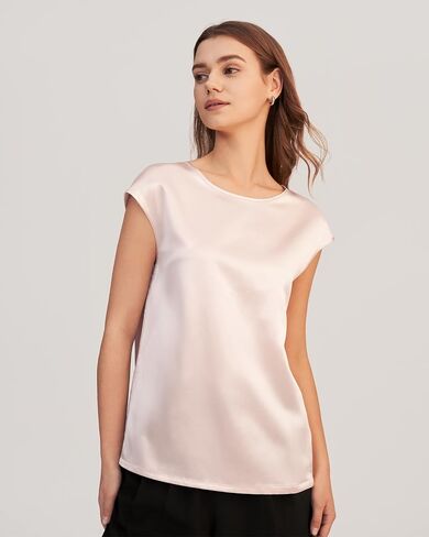 LilySilk Silk Blouse for Women Short Sleeve Summer Cool Comfy Charmeuse Silk Tops for Ladies in Saudi Arabia