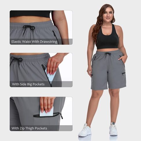 SEKINO Women's Plus Size Hiking Cargo Shorts Lightweight Quick Dry Summer Shorts Athletic Outdoor Shorts Zippered Pockets in Kuwait
