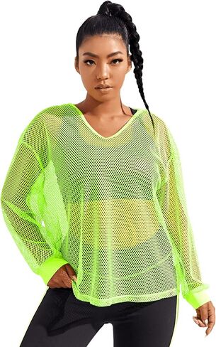 OYOANGLE Women's Plus Size Long Sleeve Sweatshirts Fishnet Mesh See Through Workout Tops Hoodies in Saudi Arabia