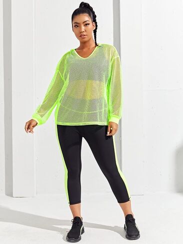OYOANGLE Women's Plus Size Long Sleeve Sweatshirts Fishnet Mesh See Through Workout Tops Hoodies in Saudi Arabia