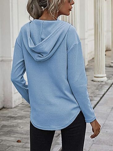 LYANER Women's Fashion V Neck Long Sleeve Waffle Hoodies Sweatshirt with Pocket in Saudi Arabia