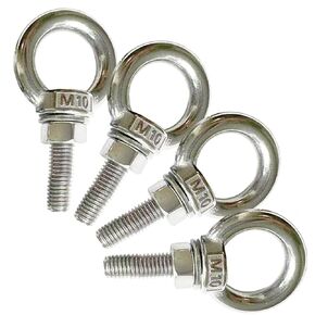 Shoulder Eye Bolt, 4 PCS M10 Heavy Duty Lifting Ring 1.5" Threaded Eyebolt Lifting Ring Eye Bolts with Nuts and Flat Washers(Thread Length 40mm)