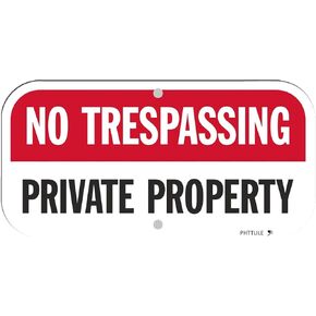 Private Property No Trespassing Sign 2 Pack, Metal No Trespass Sign, 12x3 Inch UV Protected Rust Free .040 Heavy Duty Aluminum