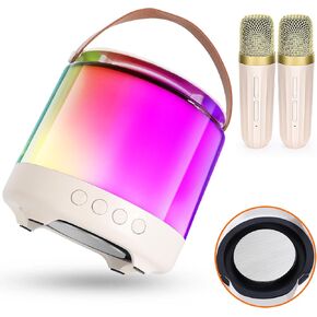 Mini Karaoke Machines with Bass for Kids Adults, with 2 Dynamic Wireless Microphones, Portable Bluetooth Speaker with Dazzling Lights, Holiday Christmas Party Birthday Toys for Girls Boys