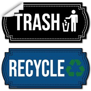 Recycle and Trash Stickers for Kitchen Trash Cans and Recycling Bins, Indoor Trash and Recycle Sticker Combo for Garbage Can Logo Symbol, 2 Silver Decals, 6.5" x 3" Elegant Style with Split-back in Kuwait