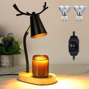 Dimmable Candle Warmer Lamp with Timer, Electric Wax Melting Table Light for Bedroom, Height Adjustable Fits All Candles Jar, with 2Gu10 Halogen Bulb, Warm Scented Candle for Cozy Home Decor (Black)