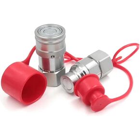 1/2'' NPT Flat Face Hydraulic Quick Connect Coupling with Dust Caps ，BobCat Skid Steer Loader Quick Disconnect Coupler,Skid Steer Hydraulic Couplers,1 set