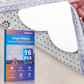 Rug Corners Gripper, (16 Pack) Carpet Tape for Hardwood Floor, Non Slip Grippers Pads to Hold Rugs Down, Prevent Sliding Grip Stickers No Damage on Wood Area Rug Anti Curling
