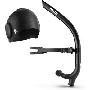 OMID Snorkel SN1 with Ear Protection Swimming Cap for Adult Youth, Adult Diving Snorkel with One-Way Purge Valve, Food-Grade Silicone Mouthpiece