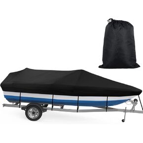 Bass Boat Cover,All-Weather Mooring and Trailering Boat Cover, Fits 17-19ft Long and 96in Wide V-Hull Runabouts Outboards and I/O Bass Boats,Boat Cover for Various Vessels Black