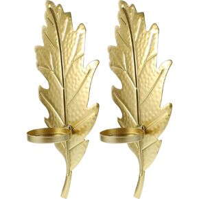 HOMSFOU Light House Decorations for Home Wall Sconce Candle Holder 2pcs Leaf Design Wall Candlestick Wall Mounted Candle Stand Golden Leaf Wall Art Decoration for Home Living Room