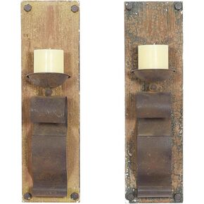 Deco 79 Rustic Chinese Fir Wood Wall Sconce, 6 x 19, Brown, 2 Count