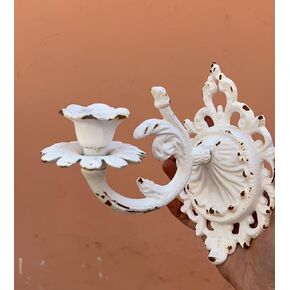 Wall Candle Sconces Set of Two,Heavy Duty Cast Iron Taper Candlestick Holder,Wall Mounted Bow Rustic Wall Decor, for Bathroom,Living Room,Garden (Beige)