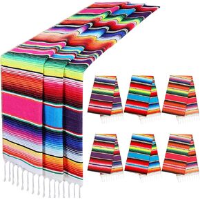 Mexican Table Runner, 6 Pack 12 X 100 Inch Mexican Party Decorations, Large Mexican Table Runner, Rainbow Colors