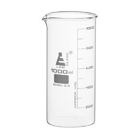 Beaker, 1000mL - Tall Form with Spout - White, 100mL Graduations - Borosilicate 3.3 Glass - Eisco Labs