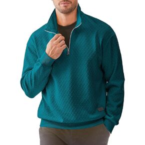 JMIERR Men's Quarter Zip Waffle Sweatshirts Casual Long Sleeve Solid Color Geometric Texture Pullover Knit Polo Sweatshirt