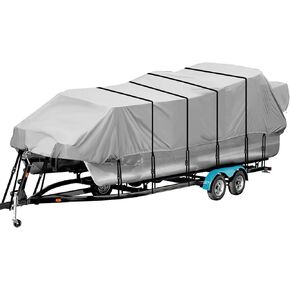 Pontoon Boat Cover 17-20 ft, 17 18 19 20 Foot Waterproof Pontoon Cover, 900D Heavy Duty Canvas 17' 18' 19' 20' Pontoon Boat Cover with Motor Cover, Gray