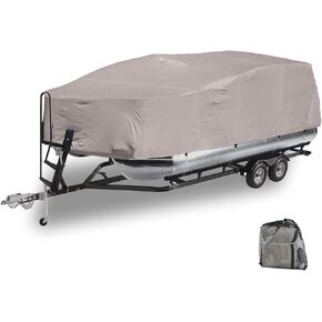 GEARFLAG Pontoon Boat Cover 600D Heavy Duty Waterproof Marine Grade UV Resistant fits Pontoon Boat Reinforced Adjustable Side Straps (21'-24' Long, 600D, Beam Width to 105")