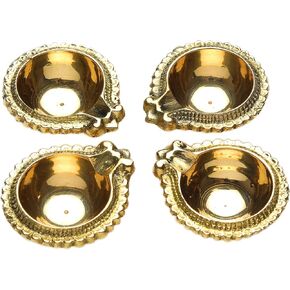 Set of 4 Diya Deepak Pooja Diya Puja Item Religious Brass Oil Lamp Pooja Essential for Indian Traditional Decoration (2 INCH) Aarti Diya Lighting Accessories Gift Items Pooja Kit Lanterns Lamps