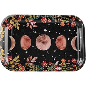 Moon Phase Rolling Tray for Women - Cute Celestial Large 11" X 7" Spiritual Astrology Tobacco Smoking Accessories for Girls Gift - Vanity Stone Crystal Holder - Witch Spiritual Decor for Teens