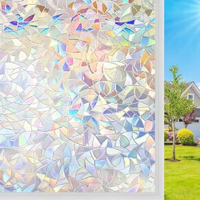 DUOFIRE Window Privacy Film, Rainbow Window Clings for Glass Windows, Stained Glass Window Film Decorative, 3D Decals Window Cover, Suncatcher Static Cling Window Sticker for Home,11.8 x 47 inches