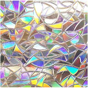 MECCANIXITY Window Privacy Film,Stained Glass 3D Decals Window Sun Blocking Static Cling Non-Adhesive Window Stickers for Room Home Decor,7.9x78.7 Inch