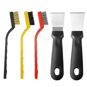 2Pcs Cleaning Scraper for Ovens, Stoves, Induction Hob, Stainless Steel Multi-Kitchen Scraperwith 3Pcs Stainless Steel Brass Nylon Brush ,Straight Version + Bending Version (Black)