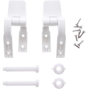 Canomo Universal White Plastic Toilet Seat Hinges Replacement with Bolts Screw and Nuts for Toilet Seats Lids, 1 Pair