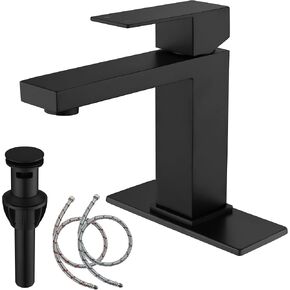 Brushed Gold Bathroom Faucet Single Hole, Single Handle Stainless Steel Faucet for Bathroom Sink with Pop Up Stopper, Gold Vanity Faucet AML-1141-BG