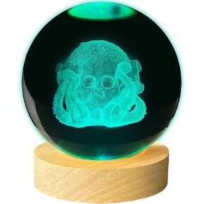 Gothic Skull Octopus Decor for Bedroom, 3D Crystal Ball Night Light, Remote Control with 16 Colors Change, Gothic Decor for Men Boy Kids Room, Octopus Decor(2.4 Inch)
