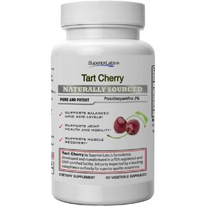 Superior Labs – Tart Cherry – 1000 mg Extract, 60 Veg Caps – 2% Proanthocyanidins – Celery Seed & Black Pepper Extracts for Maximum Absorption – Supports Balanced Uric Acid Levels