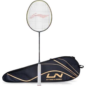 Li-Ning Wind Lite 700 II Carbon Graphite Badminton Strung Racket with Full Racket Cover (Dark Grey/Lime)