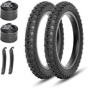 MOHEGIA Kids Bike Replacement Tires Set: 2-Pack 12.5/14/16/20x2.125 Inch Folding Bicycle Tires, and Pair Inner Tubes Schrader Valve with Tire Levers-Compatible with BMX, MTB and Children Racing