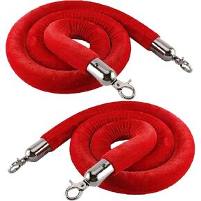 NovelBee قطعتان من حبال الدعامة المخملية مع خطافات فضية، حبال حاجز طابور بطول 10 أقدام، حواجز أمان حبل مخملية للتحكم في الحشود لديكورات الحفلات (أحمر) in Kuwait