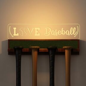 Lampeez Light Up Baseball Bat Display Hanger Wall Mount, Solid Wood Bat Holder with USB Powered for 4 Bats Storage, Gift for Sports Baseball Players