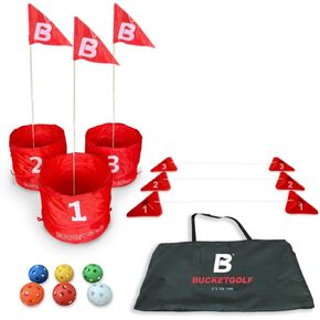 مجموعة لعبة Bucketgolf Game المكونة من 3 فتحات - مستويات لعبة الجولف الجديدة في الفناء الخارجي للعائلة والبالغين والأطفال والحفلات والحديقة والتخييم والشاطئ