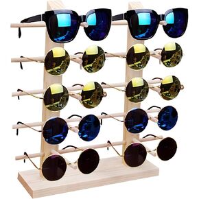 Wooden Sunglasses Rack, 10 Pair Wood Sunglasses Display Stand Glasses Display Rack Eyewear Holder Organizer for Home or Glasses Shop Display (5 Tier)