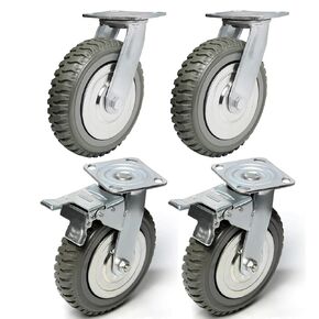 8 Inch Caster Wheels Heavy Duty Polyurethane Offroad Casters Set of 4 Swivel Plate Casters with 2 Brake Industrial Locking Wheels, Load Bearing 2314lbs