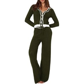 Viottiset Women's 2 Piece Outfits Sweatsuit Set Long Sleeve Button Sweatshirt Wide Leg Sweatpants Lounge Set Tracksuit