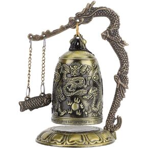 Vintage Dragon Bell, Vintage Small Carved Bronze Dragon Lock Bell Chinese Feng Shui Decor Ornament Arts Crafts Collectibles Desk Decor
