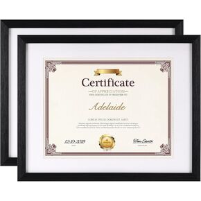 Lavezee 8.5x11 Diploma Picture Frame for 8.5 x 11 Certificates with Mat, or 11x14 Black Document Frames without Mat, Set of 2