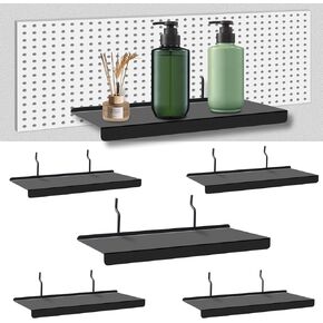 PEKGRIL 10x4.3 Inch Pegboard Shelves Set of 6, Metal Peg Board Shelves Accessories, Flat Display Shelves for Pegboard, Metal Retail Display for Storage and Organization, Black
