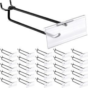 Tandefio 50 Pack 8 Inch Black Metal Peg Board Hooks with Clear Plastic Label Holder Stainless Steel Display Pegboard Hooks for 1/8'' to 1/4'' Pegboard Wall for Garage Storage Retail Shop Supplies