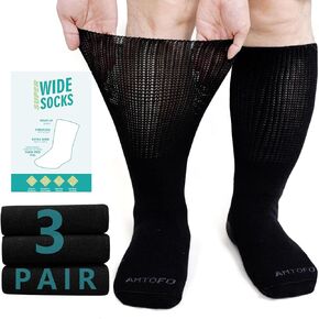 Extra Wide Socks for Swollen Feet: 3 Pairs Wide Bariatric Socks Non-Binding Diabetic Hospital Socks for Men Women 9-15