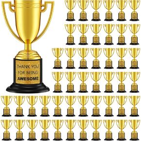 48 Pcs Mini Trophies for Awards Plastic Gold Trophy Cups Party Favors with Stickers Small Metal Trophies 4 Inch for Kids School Sports Competition Adults Staff Reward Appreciation Gifts
