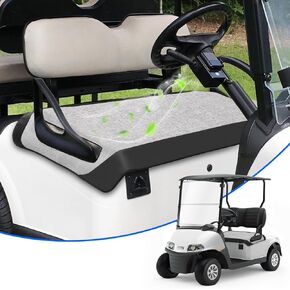 T TGBROS Golf Cart Linen Seat Covers for 2 Person Seats EZGO, Yamaha & Club Car with Armrests Universal Golf Cart Seat Blanket Cushion All Weather Accessories - Black Leather & Breathable Linen