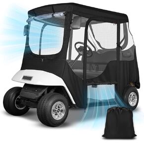 10L0L Golf Cart Driving Enclosure with Soft Filter Screen for 2 Passenger EZGO TXT, Waterproof Windproof Portable Transparent Golf Cart Cover Storage 4-Side Open Enclosure