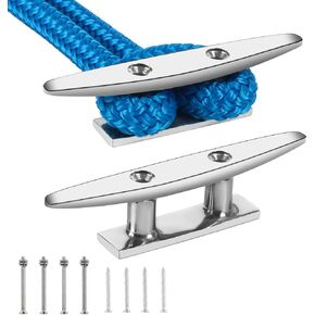 Boat Cleats 4in/5in/6in/8in/10in,316 Stainless Steel Dock Cleats,Open Base Rope Cleats,Cleat for Boat,Boat Dock Cleats for Boat,Yacht,Decks,Nautical Decor,Screws Included(2 Pack/4 Pack)