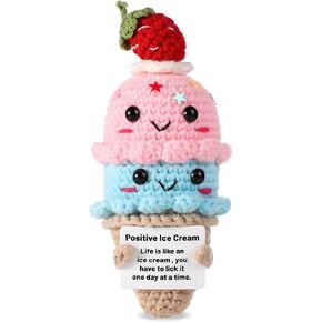 Positive Ice Cream, 5.5 Inch Crochet Cute Doll Knitted Potato Toy Doll Cheer Gift Emotional Support for Family Friends Encouraging Party Decoration