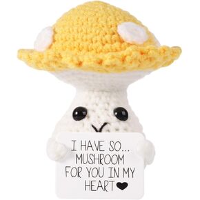 Funny Positive Mushroom, 3.94in Creative Cute Plush Emotional Support Knitted Wool Potato Doll with Inspirational Card Mushroom Crochet Encouragement Gift for Birthday Gift Party Decoration